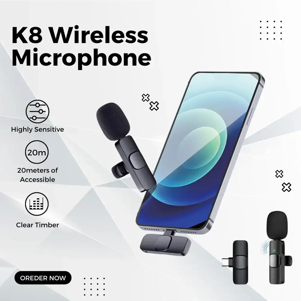 K8 Wireless Microphone | Clear Sound for Video, Vlog & Live Streaming